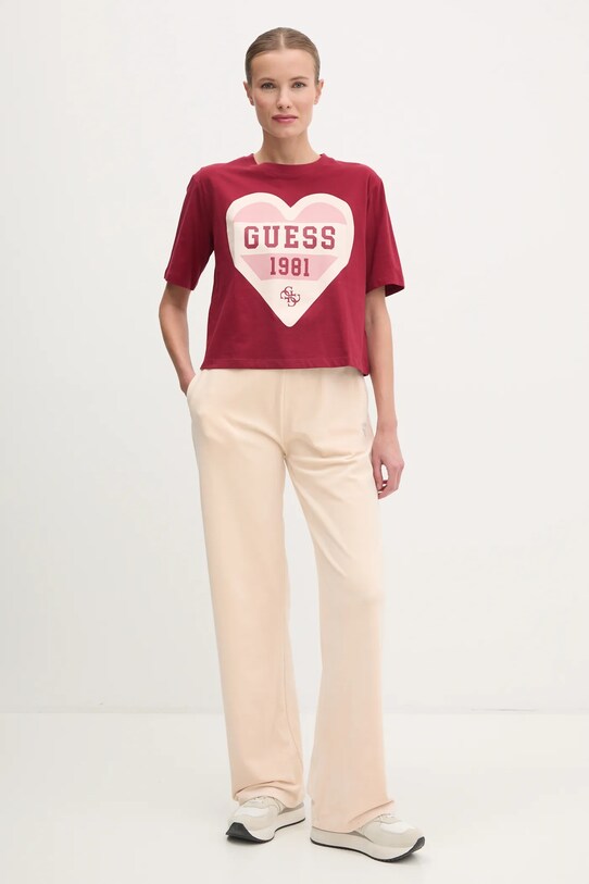 Хлопковая футболка Guess MONICA V5RI01.I3Z14 бордо SS25