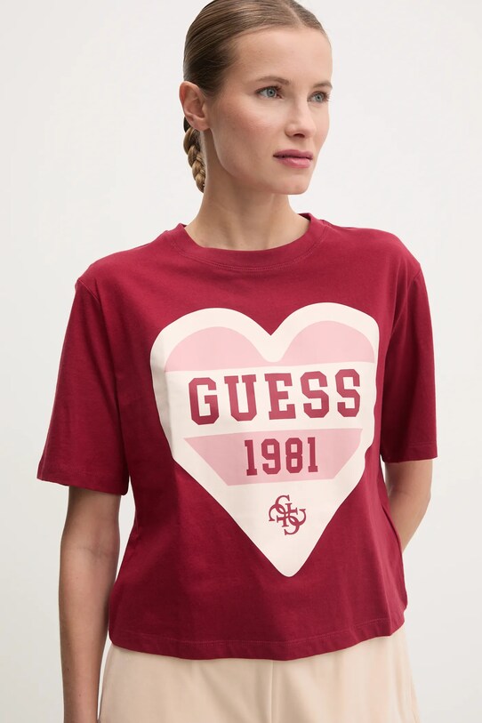 Хлопковая футболка Guess MONICA бордо V5RI01.I3Z14