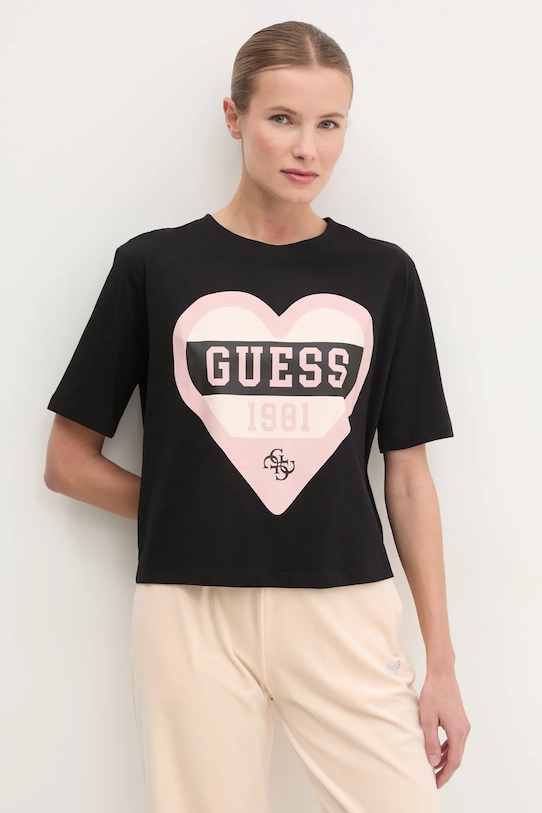 Bavlněné tričko Guess MONICA potisk černá V5RI01.I3Z14