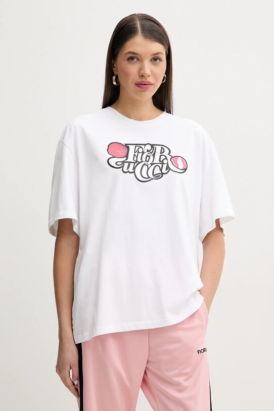 Bombažna kratka majica Fiorucci Curly Lollipop Logo Boxy Fit T-Shirt Okrogel bela U02SPTSH103CJ01WH10