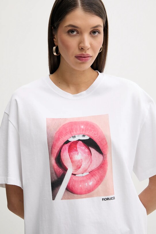 Памучна тениска Fiorucci Lollipop Mouth Print Boxy T-Shirt бял U02SPTSH103CJ01WH09