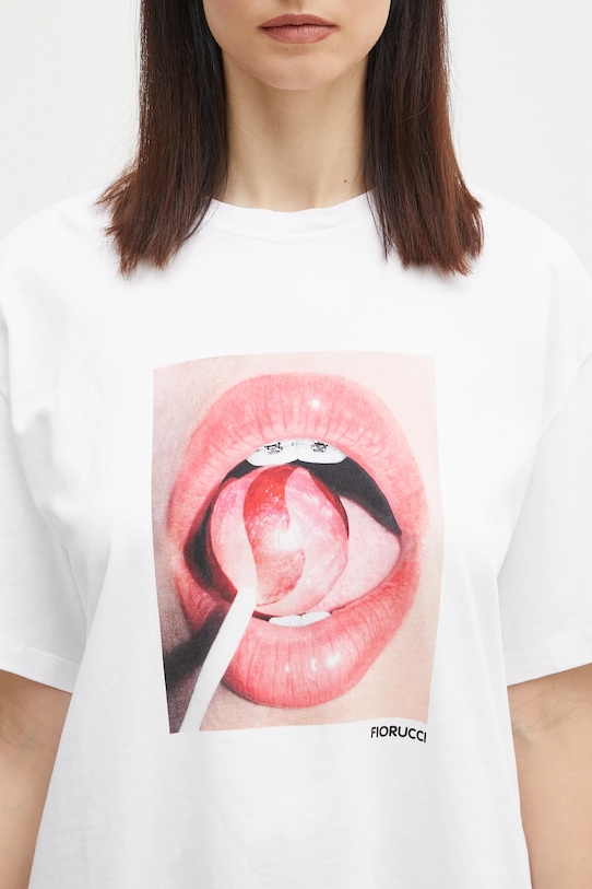 Памучна тениска Fiorucci Lollipop Mouth Print Boxy T-Shirt бял U02SPTSH103CJ01WH09