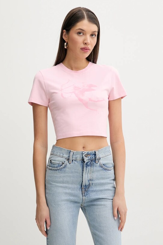 Bombažna kratka majica Fiorucci Cupid Print Cropped T-Shirt Okrogel roza W02SPTSH094CJ03PN02