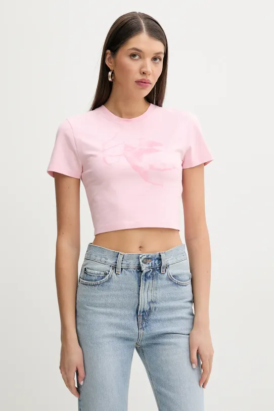 Памучна тениска Fiorucci Cupid Print Cropped T-Shirt вталена розов W02SPTSH094CJ03PN02