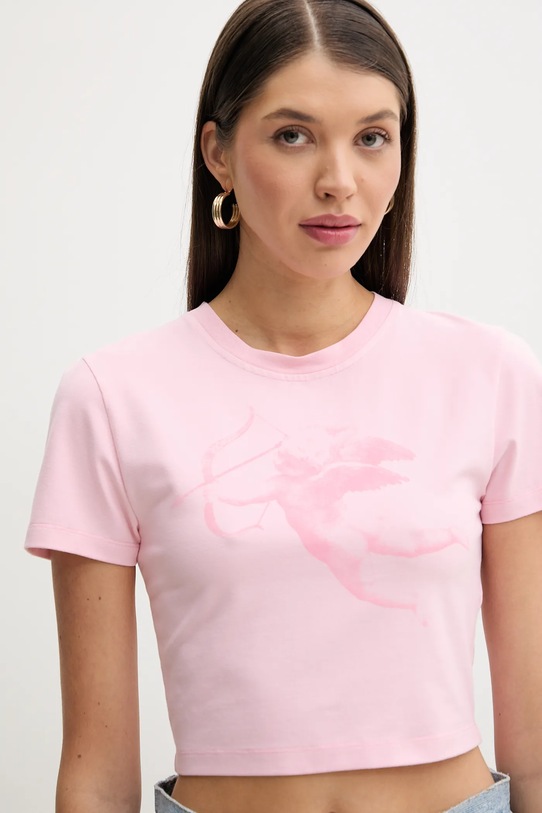 Памучна тениска Fiorucci Cupid Print Cropped T-Shirt розов W02SPTSH094CJ03PN02