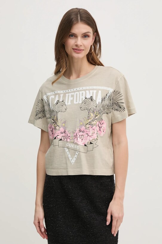 Îmbrăcăminte Guess tricou din bumbac W5RI13.K6XN4 bej