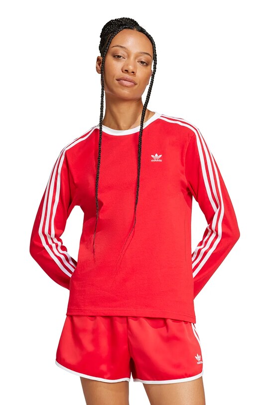 Bavlnené tričko s dlhým rukávom adidas Originals Adicolor 3-Stripe Regular Longsleeve nášivka červená JC5777