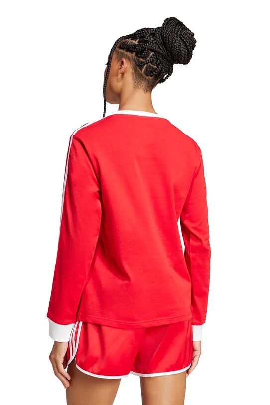 Bavlnené tričko s dlhým rukávom adidas Originals Adicolor 3-Stripe Regular Longsleeve červená JC5777