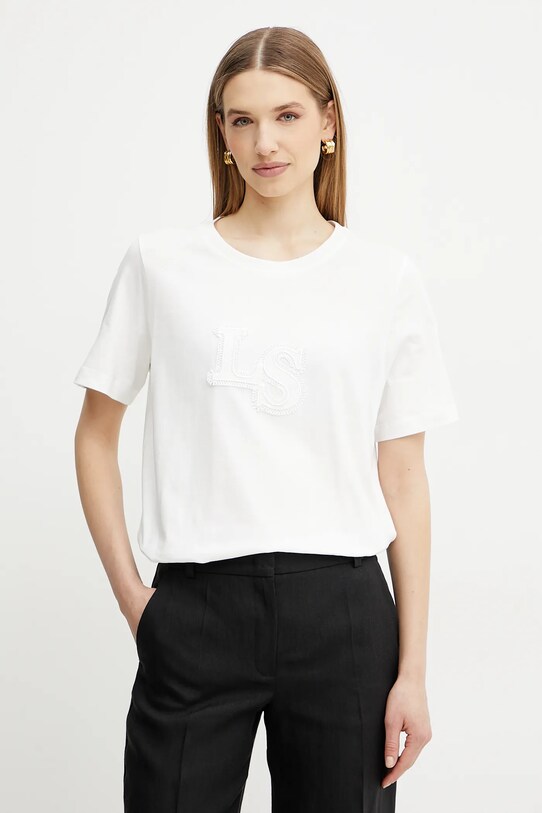 Luisa Spagnoli tricou din bumbac imprimeu alb 542081