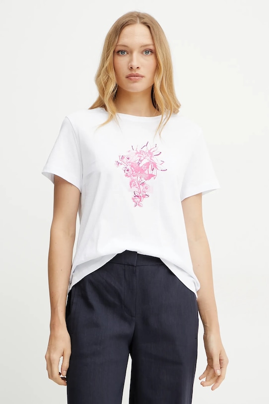 Βαμβακερό μπλουζάκι Marella Emme by Marella απλικέ λευκό 2515971042