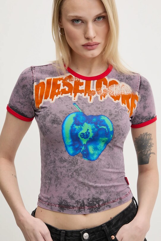 Tričko Diesel T-UNCUTIES-SHORT-Q1 T-SHIRT slim ružová A16825.0JQAU