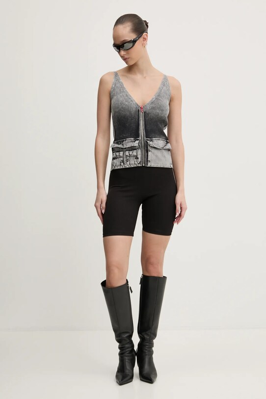 Bavlněná halenka Diesel M-MELLY KNITWEAR A16896.0QMAN šedá SS25