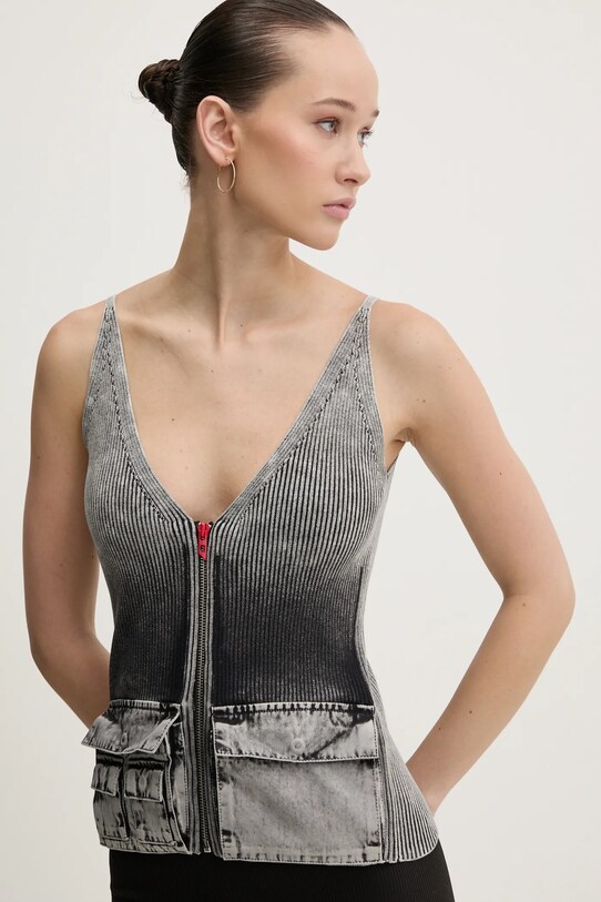 Bavlněná halenka Diesel M-MELLY KNITWEAR šedá A16896.0QMAN