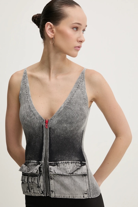 Diesel bluzka bawełniana M-MELLY KNITWEAR szary A16896.0QMAN