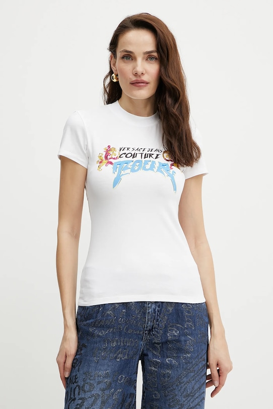 Tričko Versace Jeans Couture potisk bílá 78HAH606.J0035