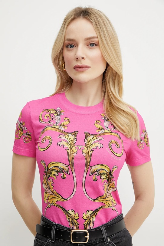 Versace Jeans Couture tricou din bumbac cu modele roz 78HAH6P8.JS472