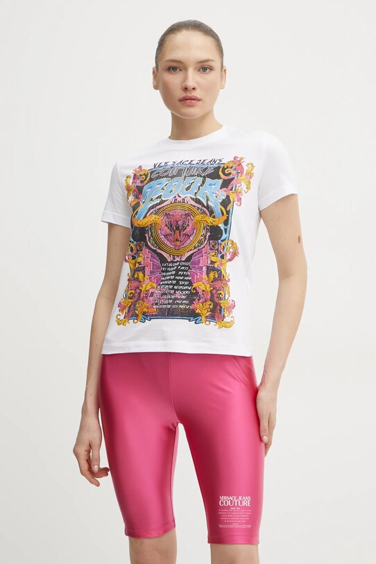 Bavlnené tričko Versace Jeans Couture nášivka biela 78HAHC03.CJ01C