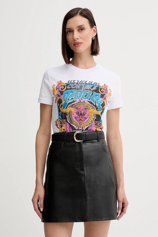 Pamučna majica Versace Jeans Couture pamuk bijela 78HAHC03.CJ01C