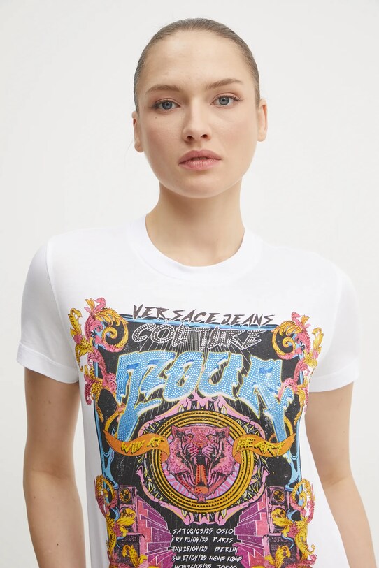 Pamučna majica Versace Jeans Couture bijela 78HAHC03.CJ01C