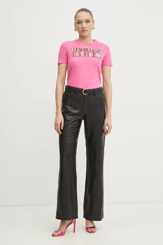 Бавовняна футболка Versace Jeans Couture 78HAHE02.CJ00E рожевий SS25