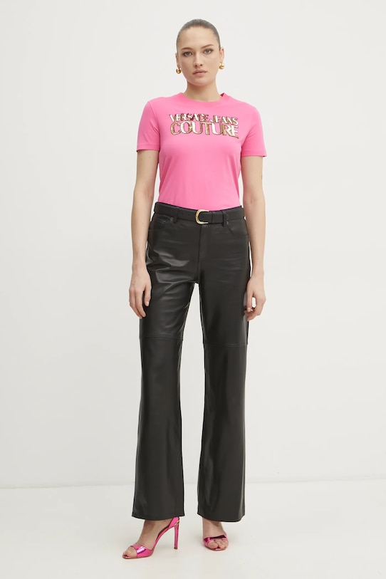 Bavlnené tričko Versace Jeans Couture 78HAHE02.CJ00E ružová SS25