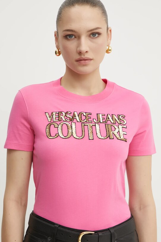 Бавовняна футболка Versace Jeans Couture рожевий 78HAHE02.CJ00E