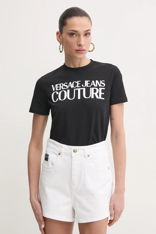 Versace Jeans Couture t-shirt bawełniany nadruk czarny 78HAHE05.CJ00E