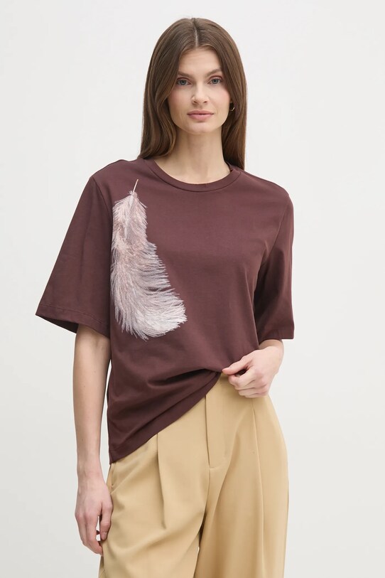 Bavlnené tričko Sisley relaxed hnedá 3I1XL106R