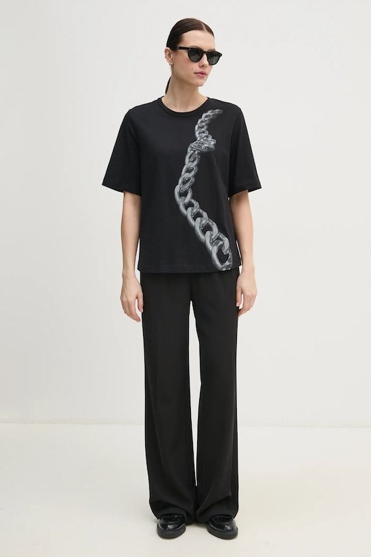 Sisley tricou din bumbac 3I1XL106R negru SS25