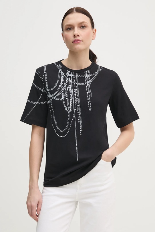 Sisley tricou din bumbac imprimeu negru 3096L106T