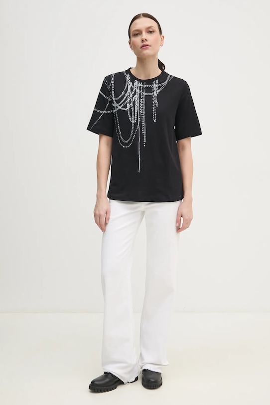 Sisley tricou din bumbac 3096L106T negru SS25