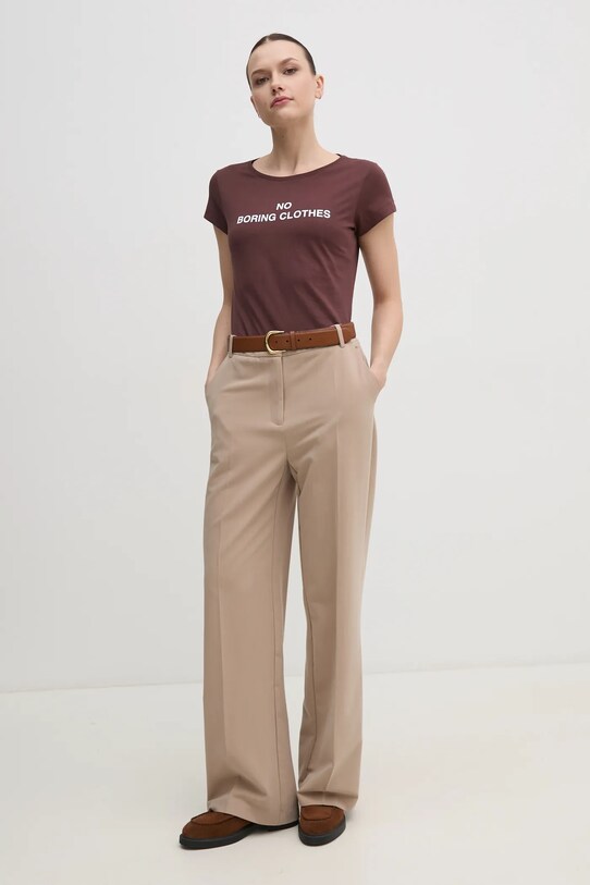 Sisley tricou din bumbac 3I1XL106Q maro SS25