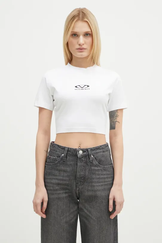 VETEMENTS t-shirt Oval Logo Cropped Fitted okrągły biały WA66TR700W