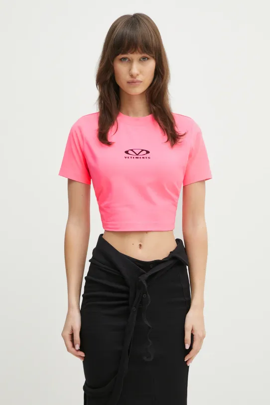 Футболка VETEMENTS Oval Logo Cropped Fitted круглий виріз рожевий WA66TR700H