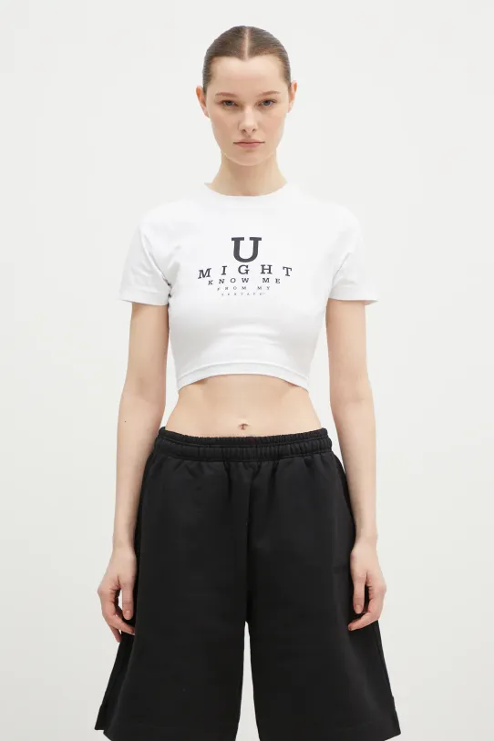 VETEMENTS cotton t-shirt U Might Know Me Cropped Fitted slim white WA66TR750W