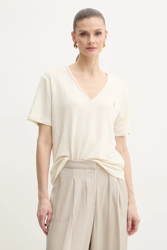 Patrizia Pepe t-shirt lniany z elastanem beżowy 2M4459.J291