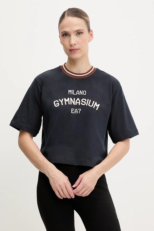 Памучна тениска EA7 Emporio Armani свободна тъмносин AF13243.7W000148