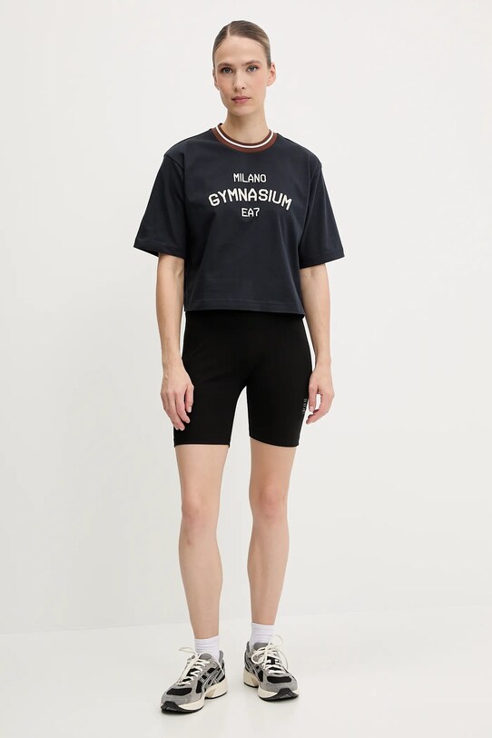 Памучна тениска EA7 Emporio Armani AF13243.7W000148 тъмносин SS25