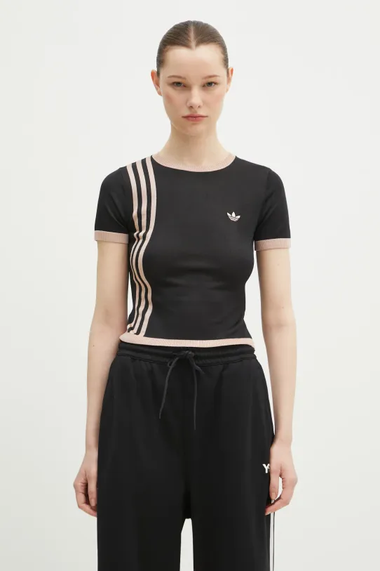 adidas Originals tricou KNITTED 3S TEE altele negru JJ0960