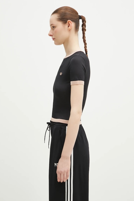 adidas Originals tricou KNITTED 3S TEE JJ0960 negru SS25