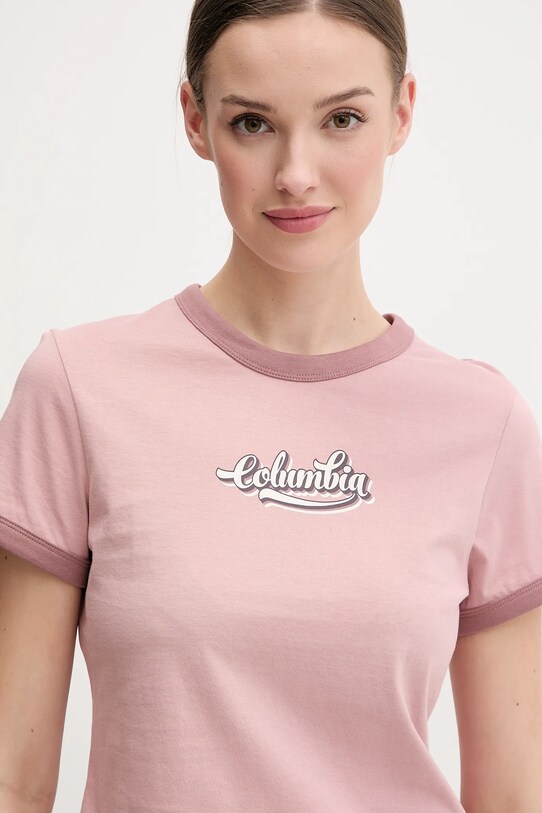 Памучна тениска Columbia Rolling Bend розов 2120001