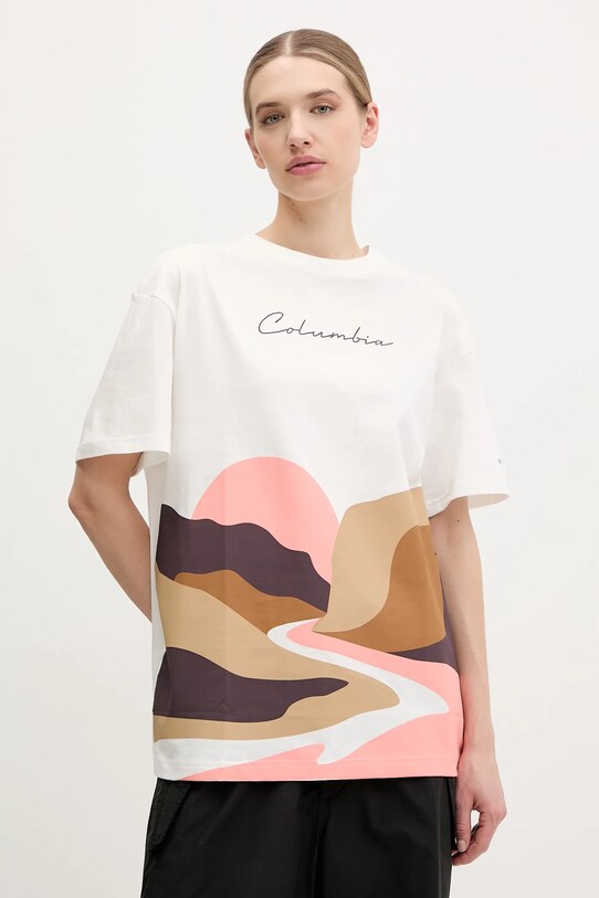 Bavlnené tričko Columbia Rolling Bend relaxed biela 2120031