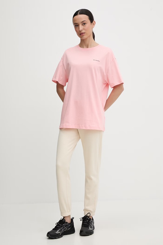 Columbia t-shirt bawełniany Rolling Bend 2120031 różowy SS26