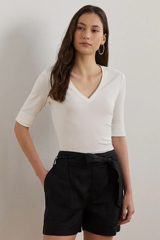 Bavlněné tričko Lauren Ralph Lauren slim bílá 200815843