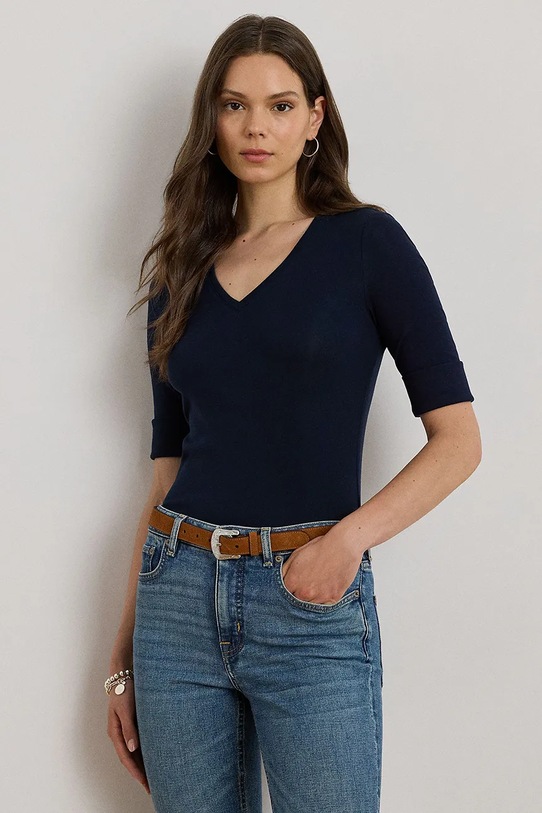 Хлопковая футболка Lauren Ralph Lauren 200815843 тёмно-синий