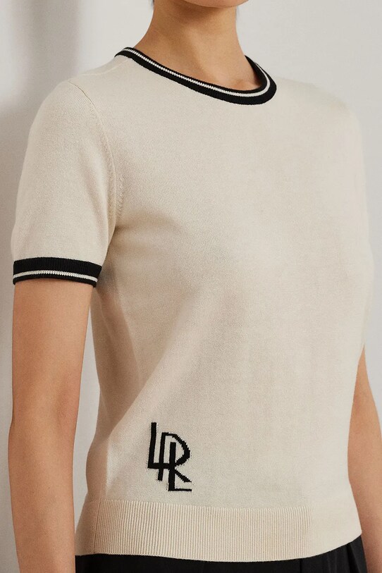 Памучна тениска Lauren Ralph Lauren бежов 200963659
