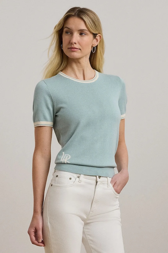 Памучна тениска Lauren Ralph Lauren свободна син 200963659