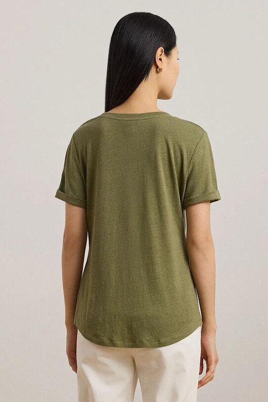 Lanena kratka majica Lauren Ralph Lauren 200963871 zelena SS25