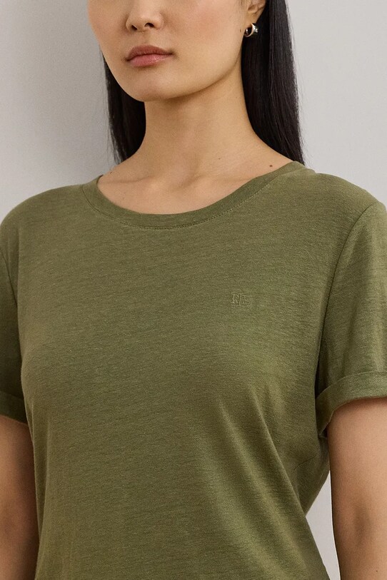 Lanena kratka majica Lauren Ralph Lauren zelena 200963871