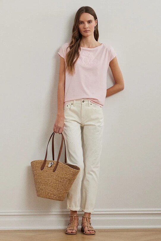 Дрехи Памучна тениска Lauren Ralph Lauren 200963873 розов